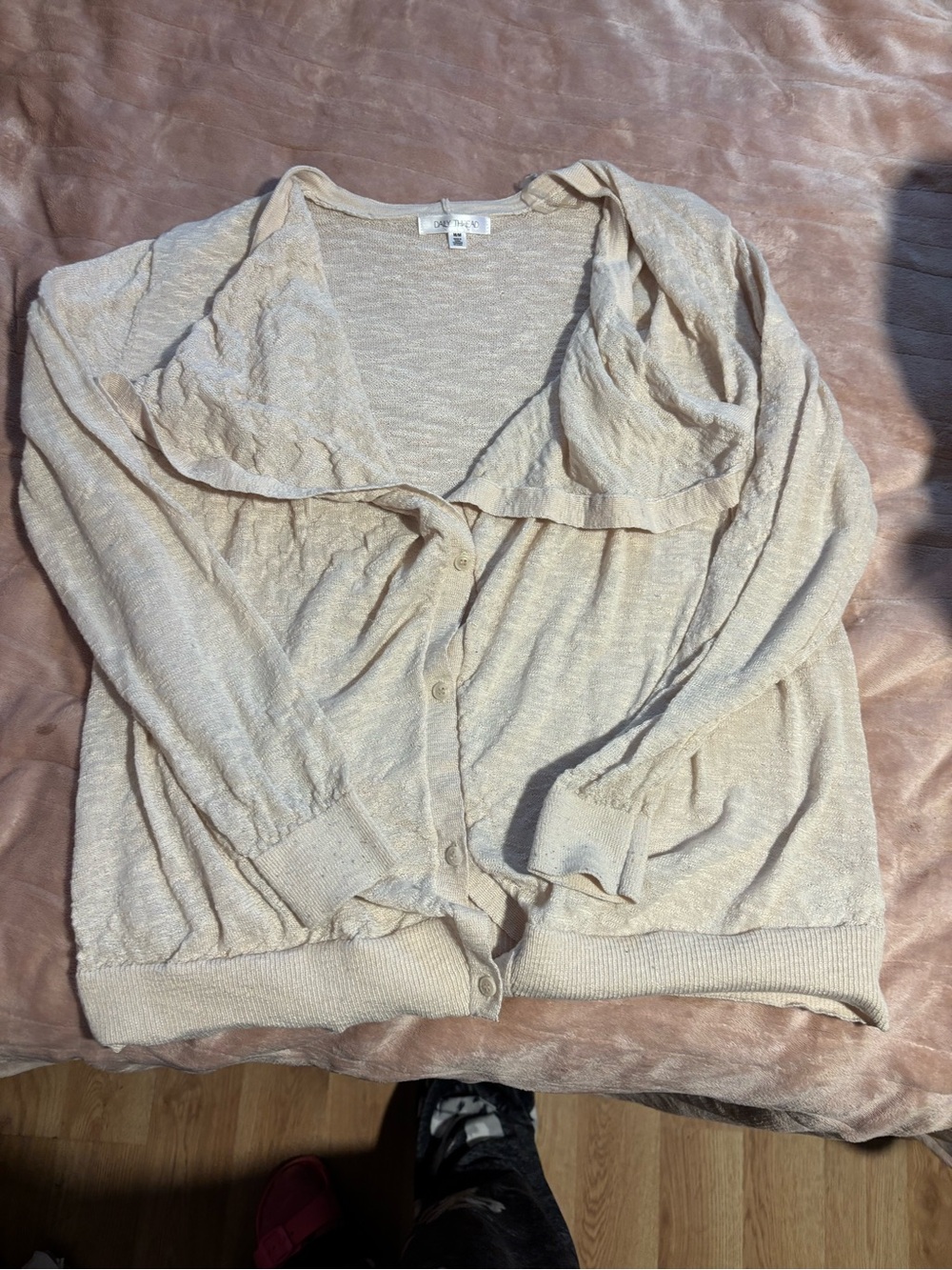 Light Cream Open-Collar Button-Front Women's Cardigan